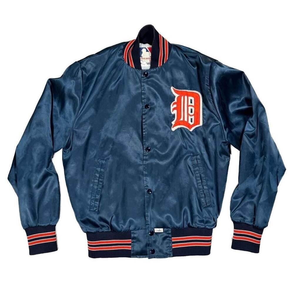 Mens Vintage 1990s Detroit Tigers MLB Satin Bomber Jacket by Shain of Canada